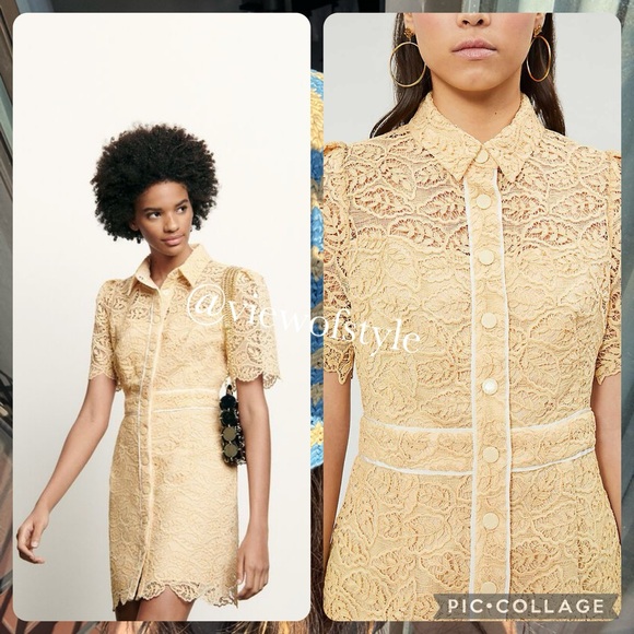 Sandro Live Embroidered-floral Lace Mini Dress in Yellow - Picture 1 of 13